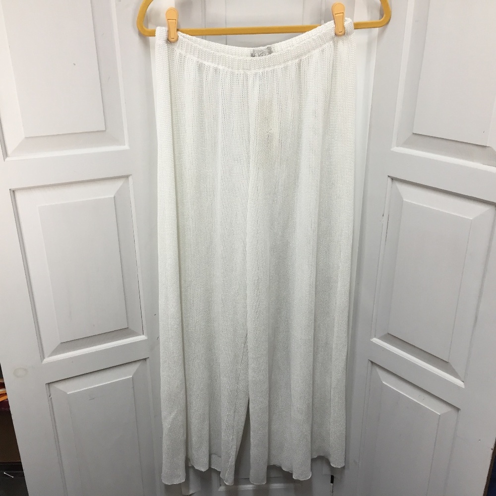 J. Valdi White Netted Wide-Leg Pants